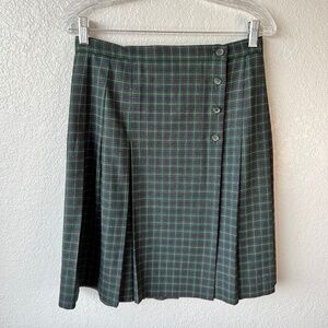 Vintage Pleated Side Button Tartan Wool Skirt